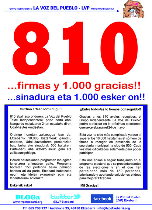 810 firmas y 1000 gracias
